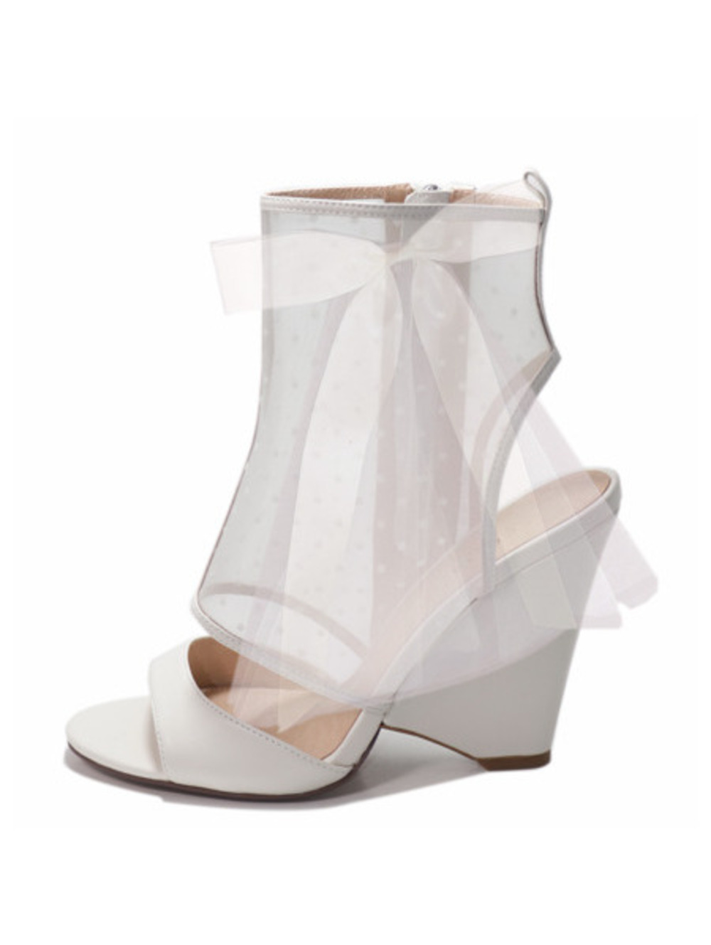 Cecelia New York AMELIA Sheer Mesh Open Toe Ruffle Booties white 7